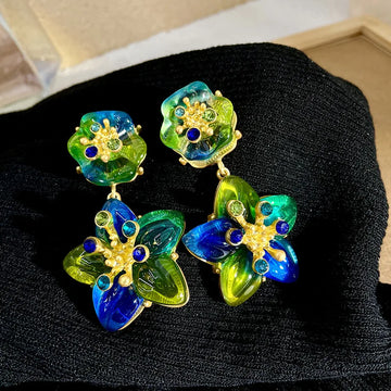 DAIIIBABYYY  -  Retro palace style gradient crystal glass starfish personality exaggerated flower earrings